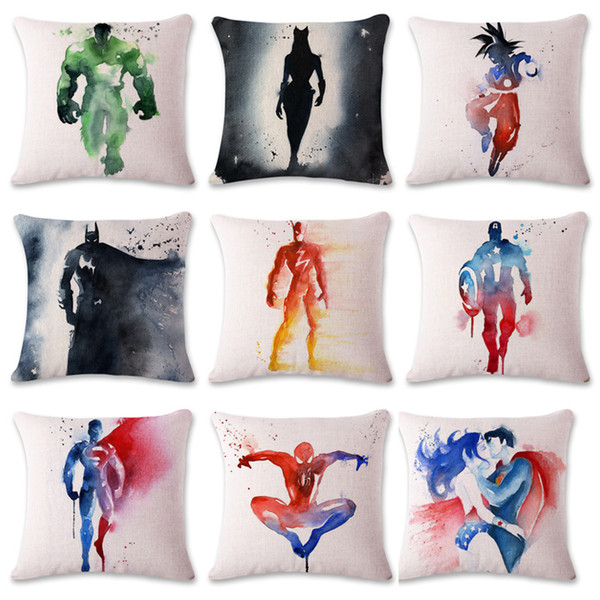 150PCS 45*45cm Watercolor Superhero Decorative Pillow Case Throw Comic Cushion Cartoon Living Room Bedroom Sofa Decor pillow cover