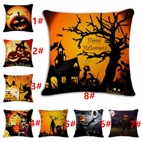 Pillow Cases Halloween Funny Skull Cat Old Oak Tree Square Linen Cushion Cover Shams Comfortable Home Halloween Decorations 45*45 CM