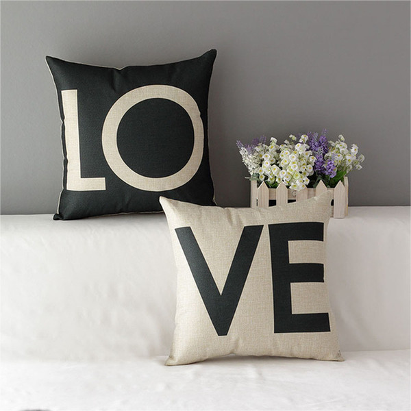 43*43cm Car Throw Pillow Case Cotton Linen Sweet Lovers Romantic Love Letter Cushion Cover Decorative for Sofa