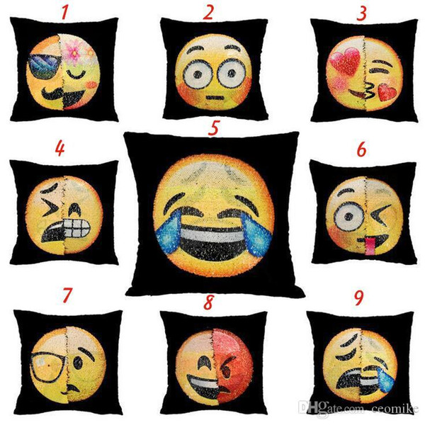 DHL Sequins Emoji Pillow Case Mermaid Cushion Gradient color Change Face Double Color Pillow Cover Soft Car Sofa Ornament Bright Covers