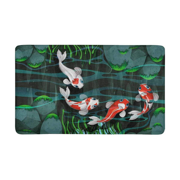 Japanese Koi Fish Swimming in The Pond Anti-Slip Door Mat Home Decor Indoor Bedroom Carpet Entrance Doormat Floor Mat Rug