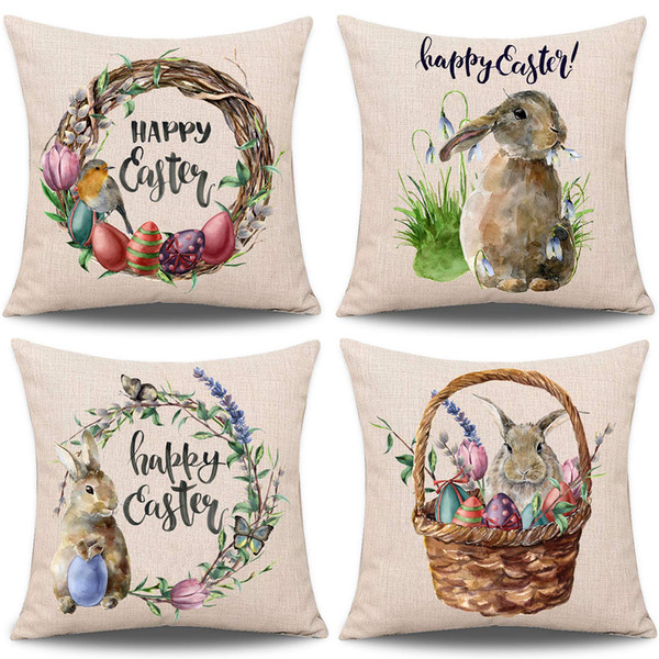 Easter Home Decoration Pillow Covers Rabbit Print Easter Egg Print Decorative Throw Pillows Holiday Decoration Party Supplies