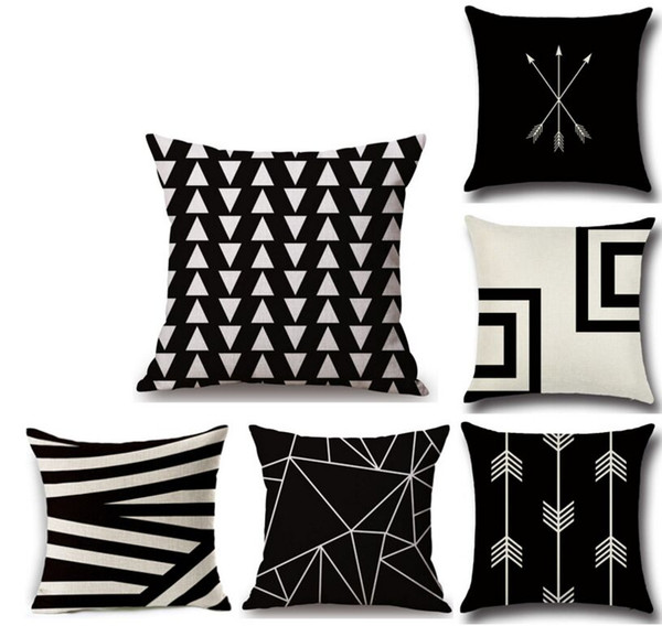 White and Black Geometric Pillow Case Chair Seat and Waist Square 45x45cm Cotton Linen Pillow Cover Home Textile Living 1 Pc Wholesale