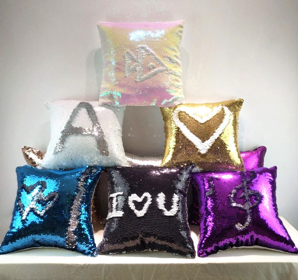 Gradient Pillow Case Reversible Sequin Mermaid Glitter Sofa Cushion Cover Pillow Case Double Color Mermaid Bright Pillow Covers