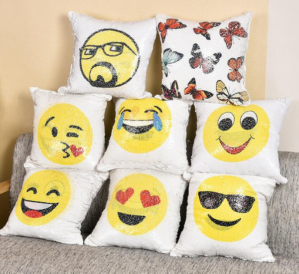 Emoji Cushion Cover Sequin Pillow Case Double sided Pillowcase Decorative Pillow For Sofa Throw Pillow Cover Home Decor 8 ColorFree Shipping