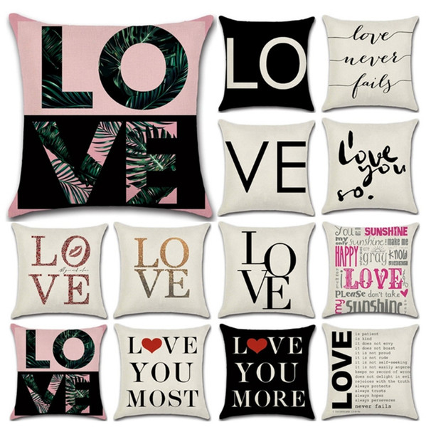 Pillow Covers Valentine's Day Cushion Cover Linen Throw Pillow Case Car Sofa Home Decor Love Printed 21 Designs Optional YW2126