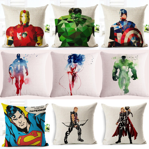 45cm Fanshion Cotton Linen Fabric Throw Pillowcase Super-hero Hot Sale 18 Inch New Home Coffee House Sofa Back Decor Cushion Cover