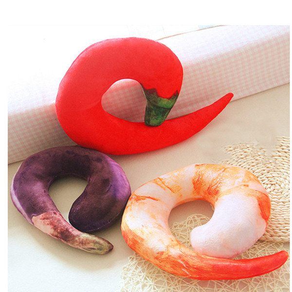 Shrimp Meat Eggplant Red Pepper Green Pepper Croissant U Shaped Neck Pillow Throw pillows cushion Plush Toy Creative Neck Pillows Office Nap