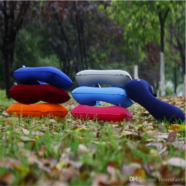 Free shipping 200pcs/lot U-Shaped Inflatable Travel Cushion Neck Pillow Portable Folding Travel Air Pillow Inflatable U Shape