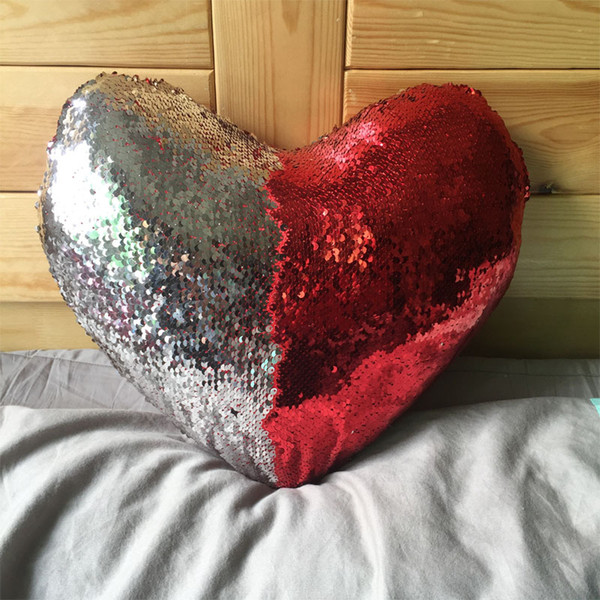 Heart Shape Sequin Mermaid Pillow Case 5 Style Reversible Sofa Cushion Cover Decorative Pillow Cases Car Home Decoration