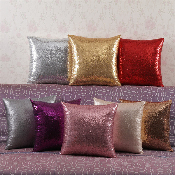 European Solid Color Glitter Sequins Throw Pillowcases Decorative Case Home Car Comfortable Decor Waist Cushion Cover Pillow DHL free