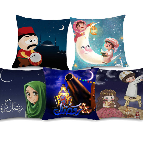 13 Styles Cartoon Ramadan Cushion Covers Islam Muslim Eid Mubarak Moon Lantern Cushion Cover Decorative Linen Pillow Case For Sofa Couch