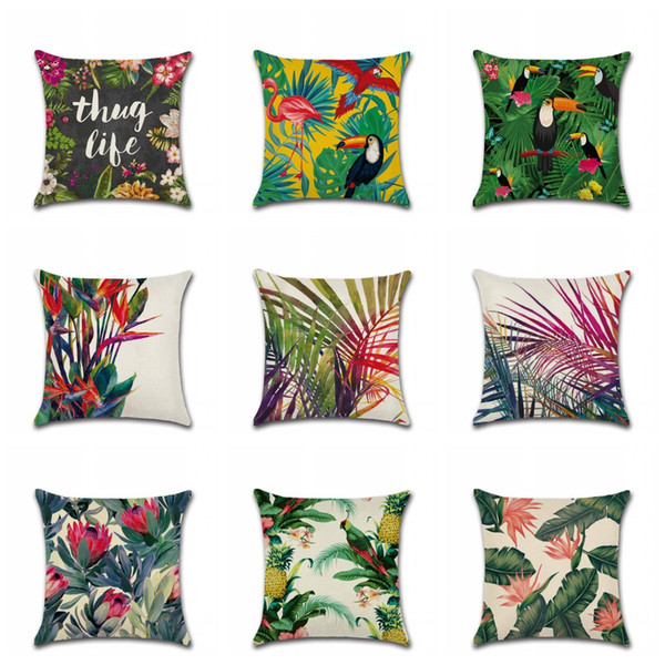 Pillowcase Linen Cotton 45*45 CM Square Soft Cushion Colorful Woodpecker Rain Forest Plant Cover Sofa Bed Pillow Case Home Decor 5kh F R