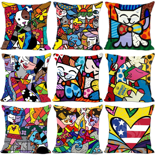 Custom Romero Britto Style Cotton Linen Row Pillow Cushion Sofa Pillow Drop Pillows cushion covers pillow cover decorative throw pillows