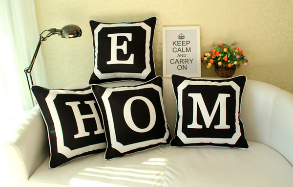 Modern Minimalism Black And White Pillow Case Cushion Cover English Capital Letters Alphabets Initials Cushions Pillows Covers Birthday Gift