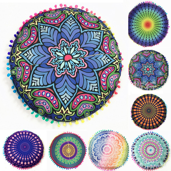 43*43cm Round Cushion Pillow Covers Mandala Meditation Floor Pillows Cover Indian Tapestry Bohemian Pouf Throw Round Cushion Cover WX-P14