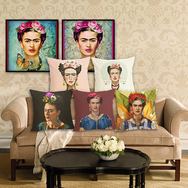 45cm Frida Kahlo Cotton Linen Fabric Throw Pillow case 18inch Fashion Hotel Office Bedroom Decor Sofa Chair Cushion cover