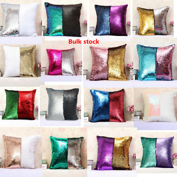 Sequins Pillow Case Mermaid Cushion Cover Magical Two-color Changing Bright Pillowcase Shams Home Sofa Car Christmas Decor 36 Style SF31