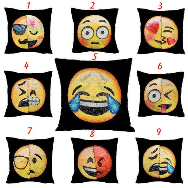 Sequins Pillow Case Emoji Mermaid Cushion Gradient color Change Face Double Color Pillow Cover Soft Car Sofa Ornament Bright Covers