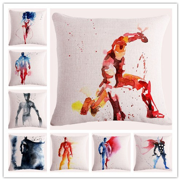 45*45cm Watercolor Superhero Decorative Pillow Case Throw Comic Cushion Cartoon Living Room Bedroom Sofa Decor pillow cover