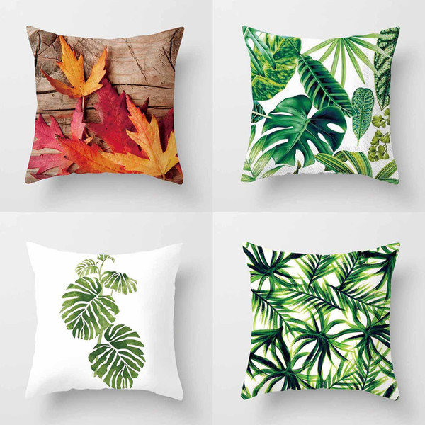 32 Colors Tropical Plant Printed Cover Green Leaves Linen Pillow Cases Creative Bamboo Pattern Cover Decorative Pillows 45*45cm