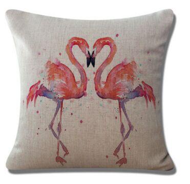 Cotton Linen New Pink Cartoon Flamingo Colorful Floral Bird World Pattern Cushion Cover Bedroom Decoration Pillow Case 1 Pc Wholesale