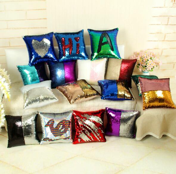 BeddingOutlet DIY Mermaid Sequin Cushion Cover Magical Pink Throw Pillowcase 40cmX40cm Color Changing Reversible Pillow Case Free Shipping