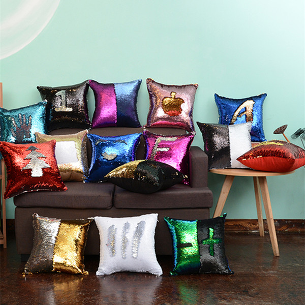 Wholesale Reversible Sequin Pillowcase Shiny Mermaid Pillow Cover Decorative Cushion Covers Gradient Throw Pillow Case Free Shipping