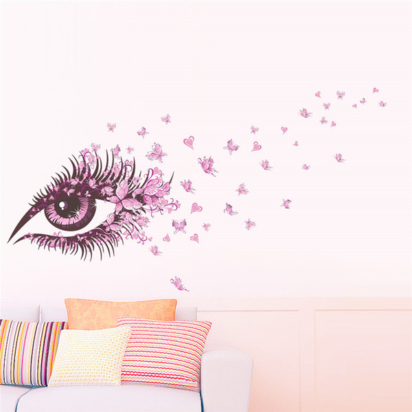 Charming Fairy Girl Eye Wall Sticker For Kids Rooms Flower butterfly LOVE heart Wall Decal Bedroom Sofa Decoration Wall Art