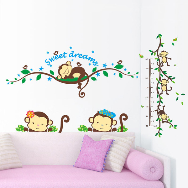 Jungle lovely monkey tree branch wall stickers for kids bedroom home decorations diy adesivo de parede decals quotes mural arthaif