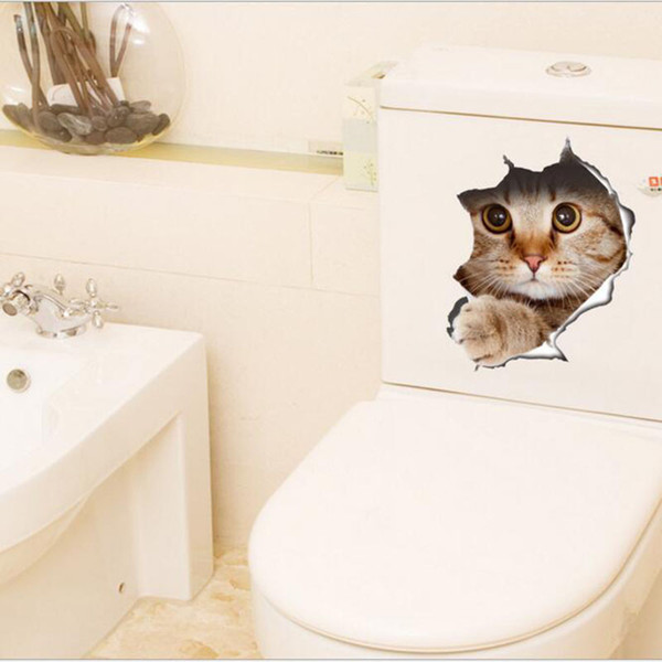 3D Cats Wall Sticker Toilet Stickers Hole View Vivid Bathroom Room Decoration Animal Vinyl Decals Art Sticker Wall Poster