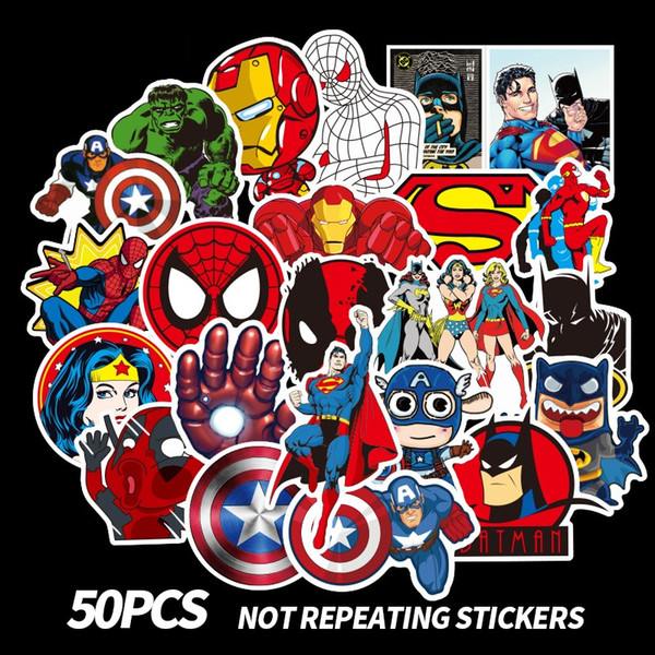 50pcs/set Marvel Anime Classic Stickers Toy For Laptop Skateboard Luggage Decal Decor Funny Iron Man Spiderman Stickers H0181