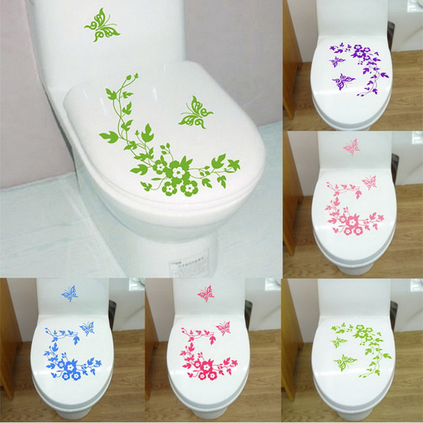 Butterfly Flower toilet stickers wall sticker wc wall stickers bathroom Accessories home decorationtoilet decals salle de bain