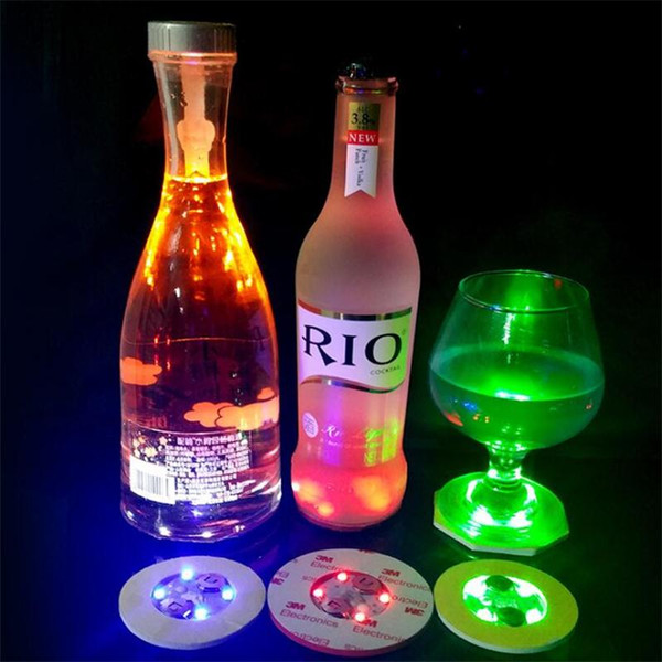 Colorful LED Lights Bottle Sticker Flash Luminous Bottle Cup Mat Coaster Chrismas Decoration For Home Party Bars Cups Sticker