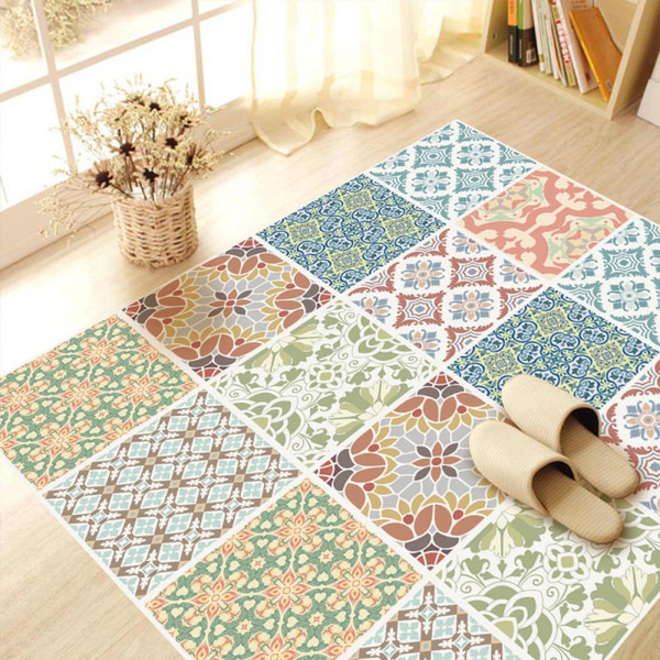 Mediterranean Style Floor Stickers Vintage Printing Lattice Bedroom Waterproof PVC Mats 2017 Fashion DIY Home Personalized Decoration Carpet