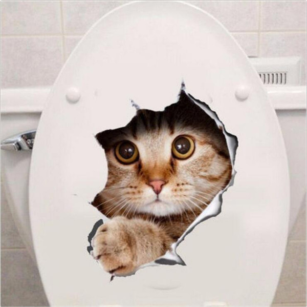 Cat Dog Vivid 3D Toilet sticker Wall Sticker Bathroom Toilet Decorations Kids Gift Kitchen Cute Home Decor Decal Mural Animal Wall Poster