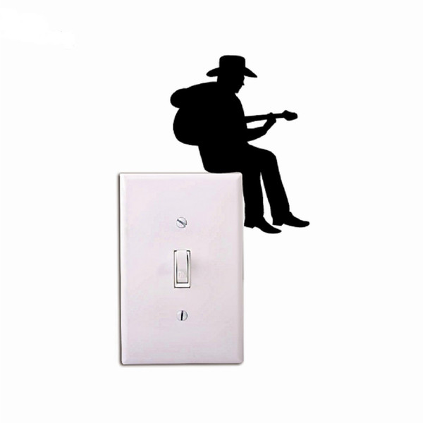 Cowboy Playing Guitar Silhouette Light Switch Sticker Cartoon Vinyl Music Wall Stickers Home Decor