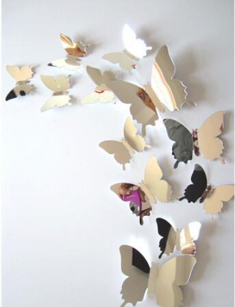 Mirror Pure Wall Stickers Decal Butterflies 3 D Mirror Wall for Art Home Decors Living Room Window Decoration