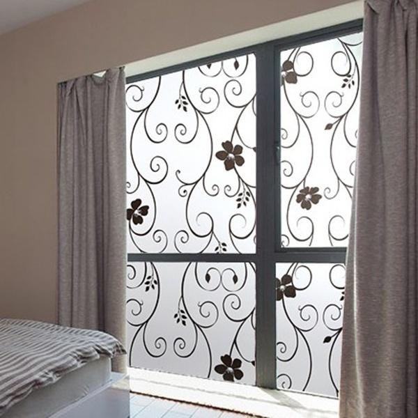 Home Frosted Privacy Cover Glass Window Door Black Flower Sticker Film Adhesive Home Decor Wall Decals MYDING