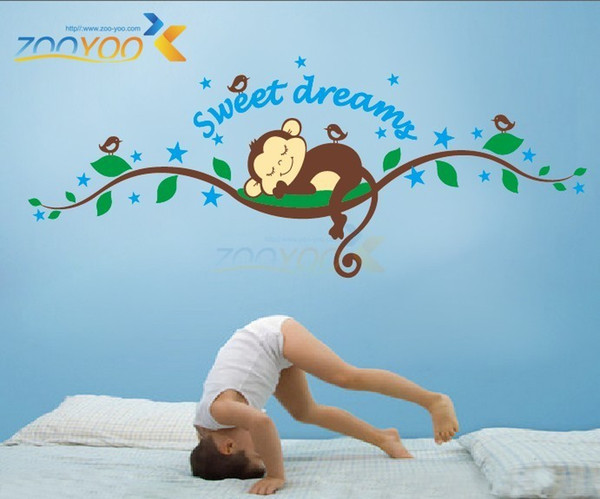 Lovely Pattern A Monkey Sleeping on the Tree Vinyl Decal Removable Wall Sticker Decor Free Shipping