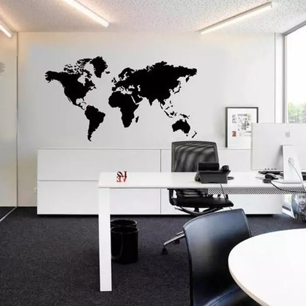 2016 Wholesales Black Large World Map Wall Sticker Removable Double Sided Visual Pattern Home Decoration House Wallpaper free shipping