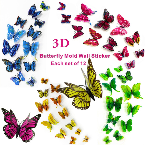 3D simulation butterfly three-dimensional stickers,Home art paste,wedding props,wedding decoration,home landscaping,Each group of 12.