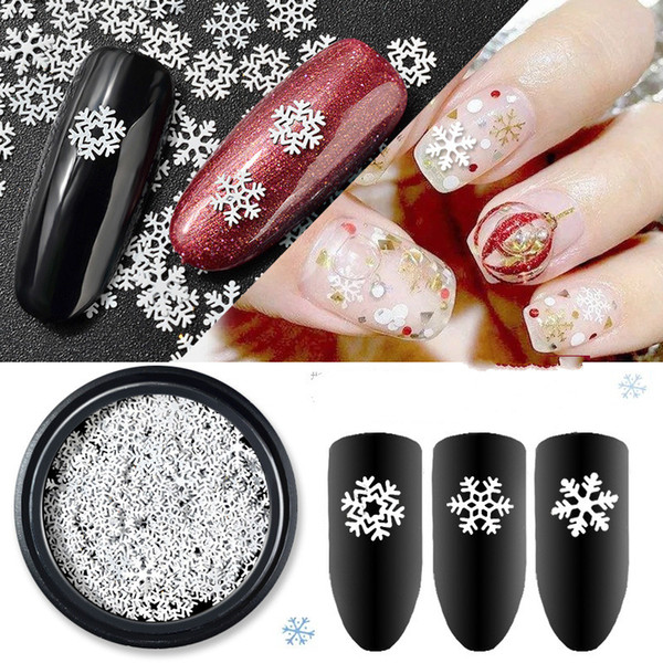 Merry Christmas White Snowflake Nail Sequins Ultra Thin 3D Metal Flakies Manicure Nail Art Decals Decoration