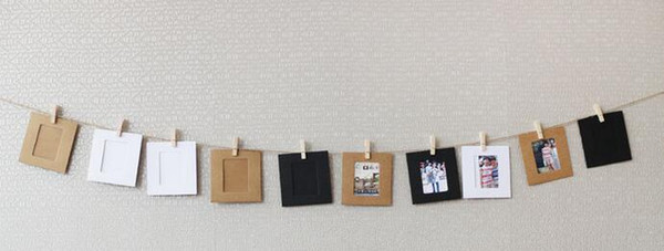 10pcs/set Colorful Washing Line Hanging Gallery on Line Paper Photo Frames Wooden Clip Hemp Rope