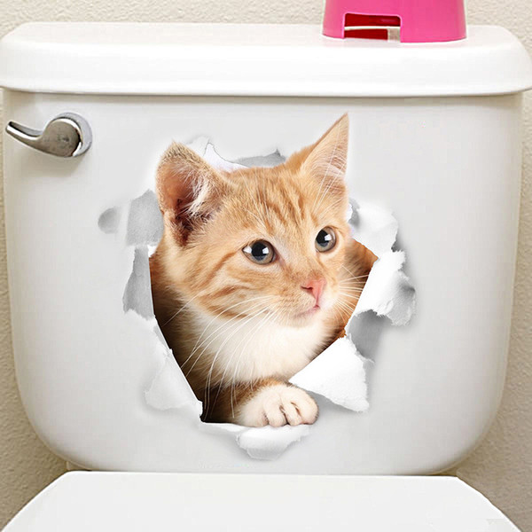 kawaii cat toilet sticker creative 3d wall furniture stickers fun adesivo wc bathroom decor pvc decals