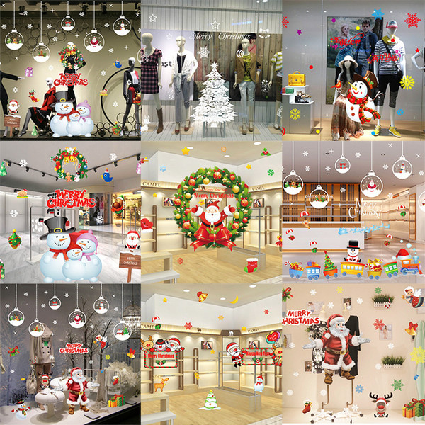 2017 Christmas Window Stickers display without glue electrostatic incognito Merry Christmas Wall Stickers new year Refrigerator magnet