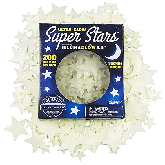 Ultra Glow in the Dark Stars; 200 3.8cm Super star 1 Bonus Moon Home decor Decoration night wall sticker wholesale