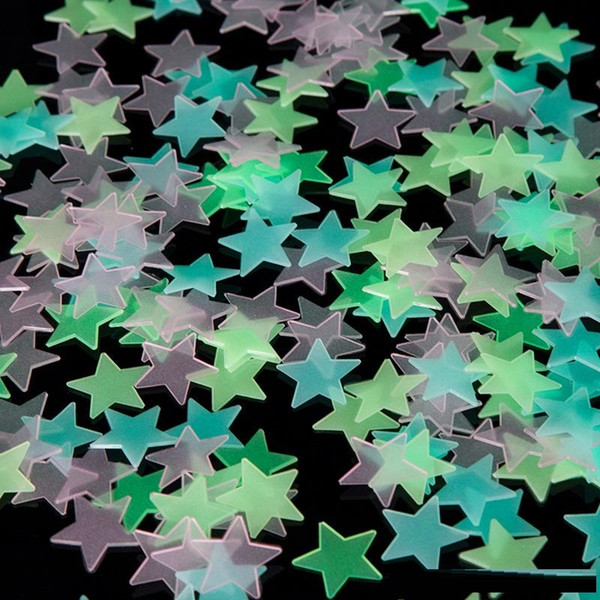 4 Color 3cm Star Wall Stickers Stereo Plastic Luminous Fluorescent Paster Glowing In The Dark Decals For Baby Room D0205