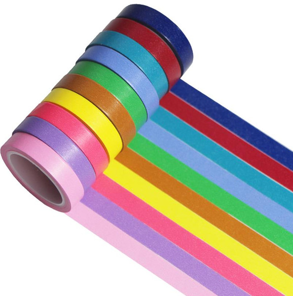 Wholesale 10Pcs Washi Tape Solid Color Masking Tape Sticky Paper 7mm x 5m Crafts Scrapbooking DIY Decoration Stationery School Supplies