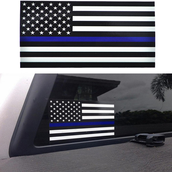 Thin Blue Line Flag Decal - 2.5*4.5inch American Flag Sticker for Cars and Trucks - Wall Window Stickers